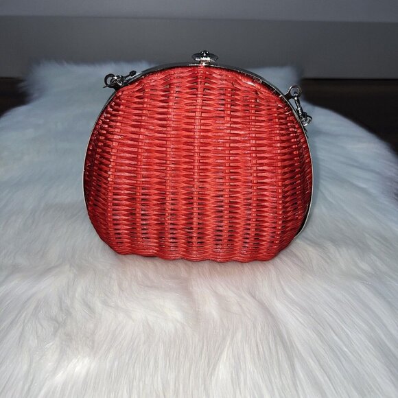 Patricia Nash One Size Red Papaya Wicker Melfi Oval Clam Bag Purse Crossbody - Picture 2 of 16
